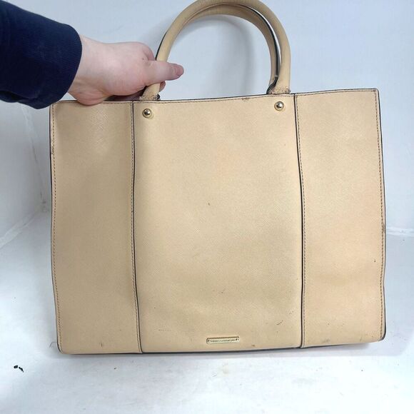 Rebecca Minkoff MAB M.A.B Tote Tan Leather Structured Shoulder Bag Work Purse - Picture 4 of 13